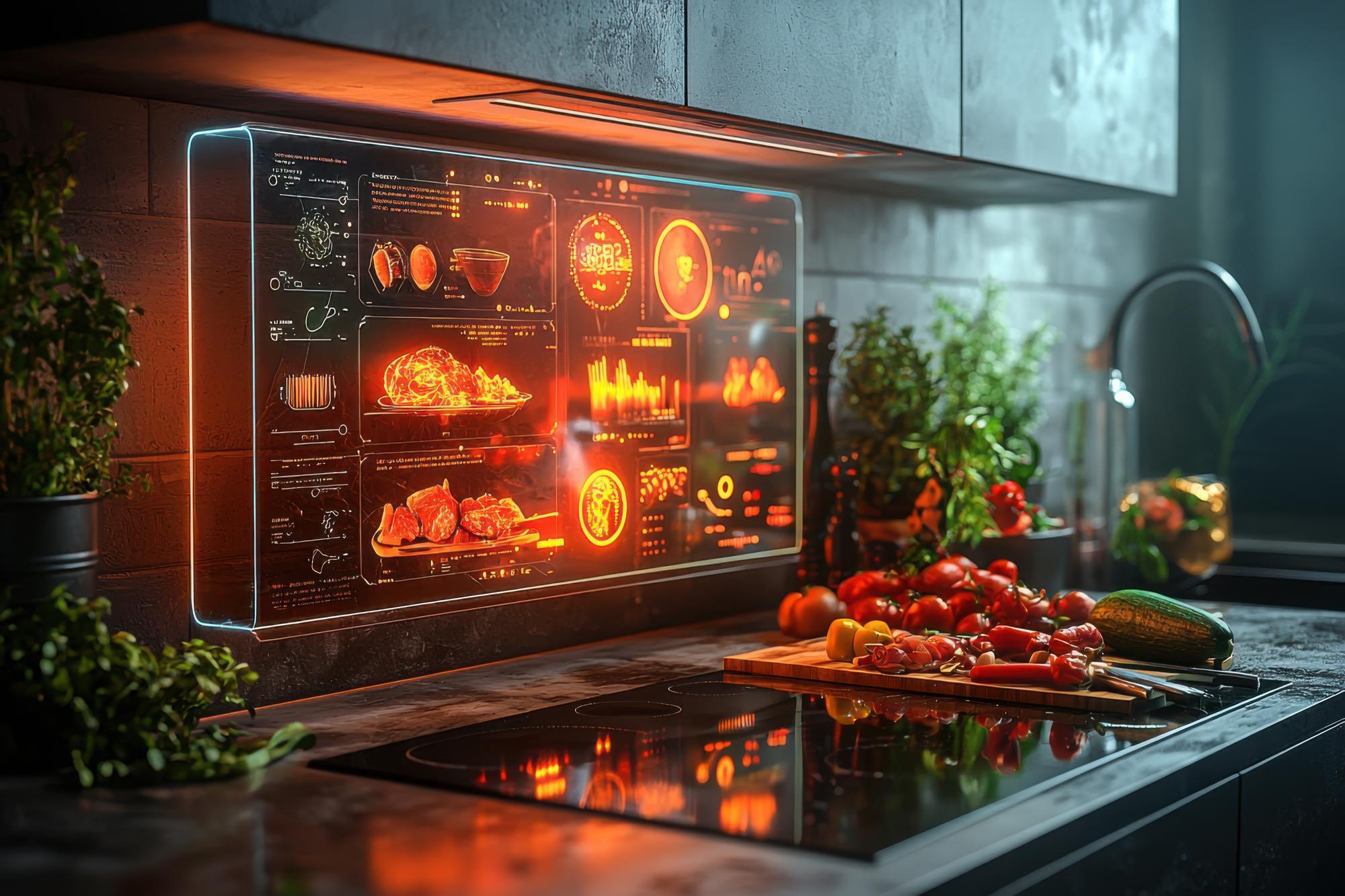 Piattaforma di cucina online con interfaccia futuristica